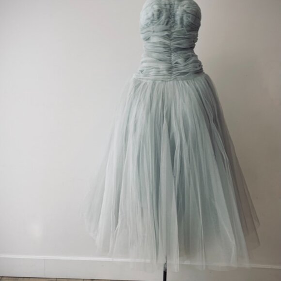 Stunning 50s Vintage Sea Foam Blue Tulle Dress - Picture 8 of 12